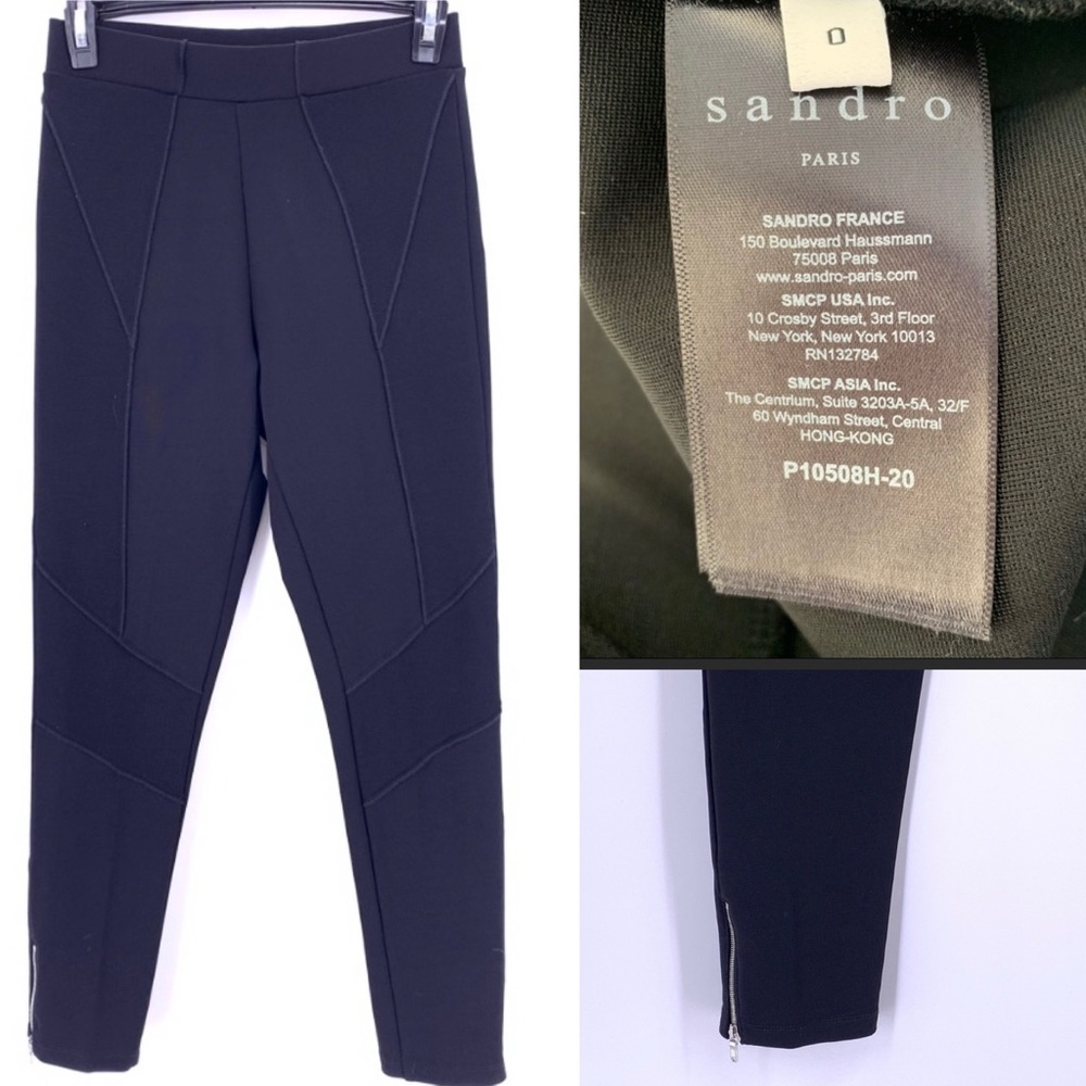 Sandro Paris Stretch Pull-on Pant Zip Ankle Crop Sz 0 black